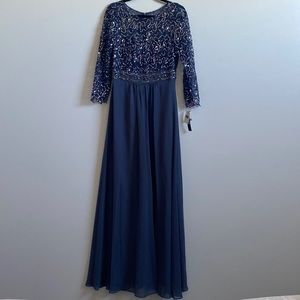 Decode 1.8 sequin beaded blue steel formal wedding 3/4 sleeve dress